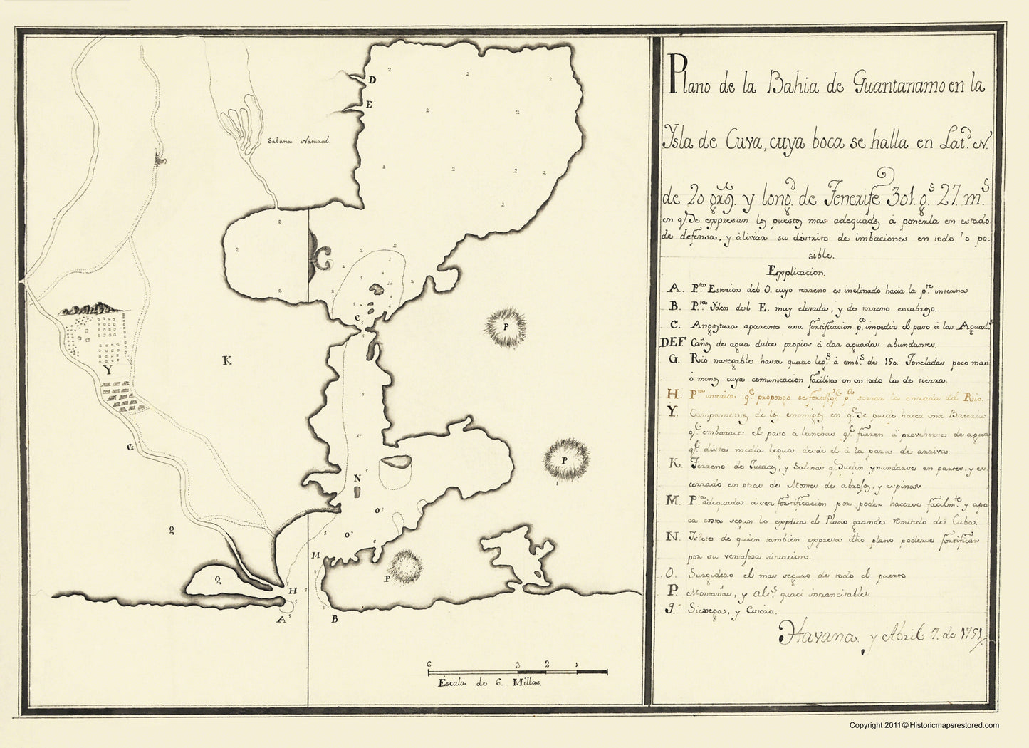 Historic War Map - Guantanamo Bay Cuba Plan - 1751 - 23 x 31.65 - Vintage Wall Art