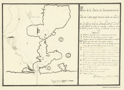 Historic War Map - Guantanamo Bay Cuba Plan - 1751 - 23 x 31.65 - Vintage Wall Art