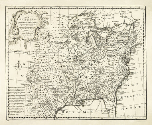 Historic Revolutionary War Map - Louisiana Florida Canada - Bowen 1750 - 23 x 27.91 - Vintage Wall Art