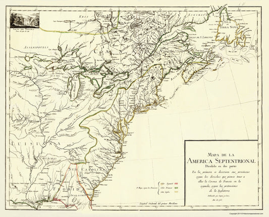 Historic Revolutionary War Map - America Septentrional Divided Two Parts - Cruz 1755 - 23 x 27 - Vintage Wall Art