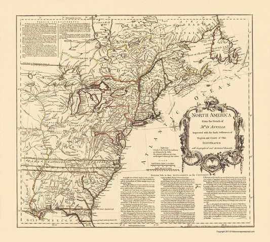 Historic Revolutionary War Map - Ohio Back Settlements - D'Anville 1755 - 23 x 28 - Vintage Wall Art