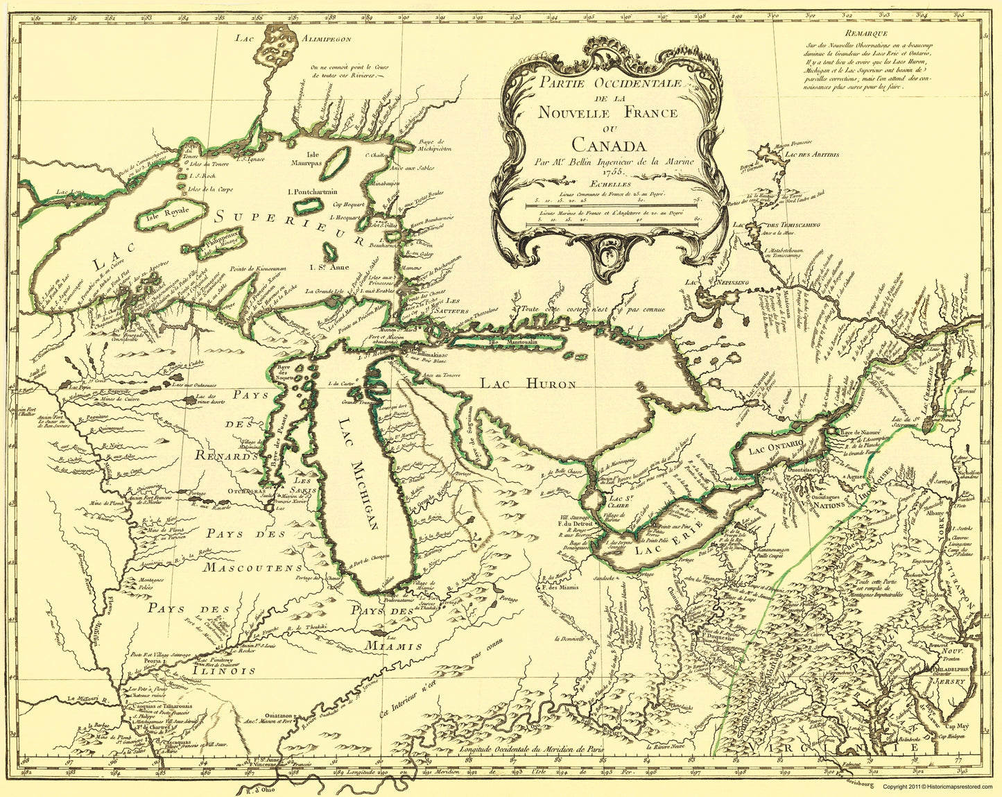 Historic War Map - New France Canada Western Part - 1755 - 23 x 28.93 - Vintage Wall Art