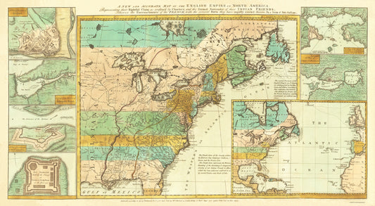 Historic Revolutionary War Map - English Empire French Encroachments - Herbert 1755 - 23 x 32 - Vintage Wall Art