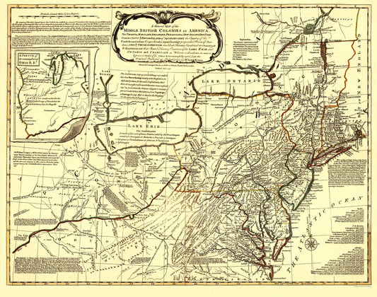 Historic Revolutionary War Map - America Middle British Colonies - Evans 1771 - 23 x 30.08 - Vintage Wall Art