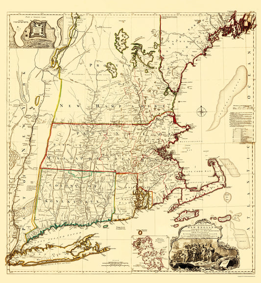 Historic War Map - Massachusetts New Hampshire Connecticut Rhode Island - Jeffreys 1755 - 23x24 - Vintage Wall Art