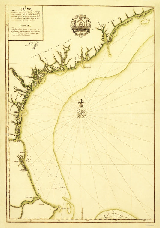 Historic War Map - Cape Canaveral South Carolina Coast - Linares 1756 - 23 x 31.90 - Vintage Wall Art