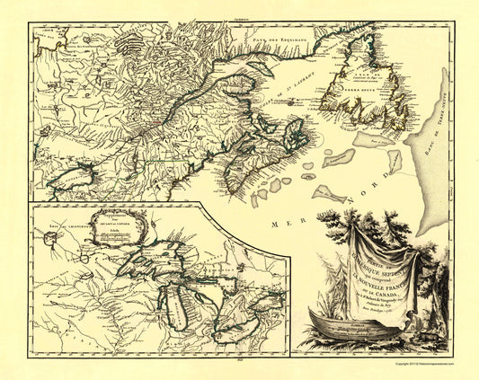 Historic War Map - United States Canada - Vaugondy 1755 - 23 x 32.66 - Vintage Wall Art