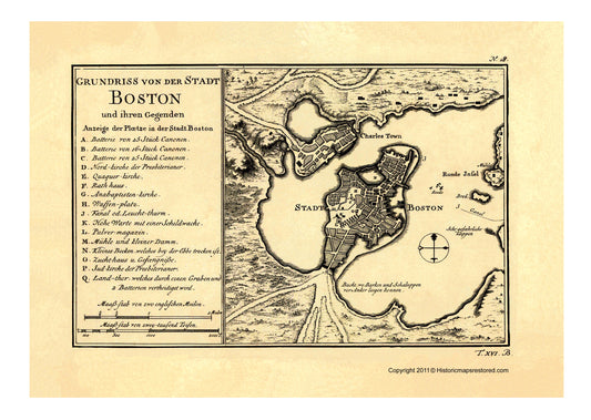 Historic War Map - Boston Massachusetts - Arkstee 1758 - 23 x 28.97 - Vintage Wall Art