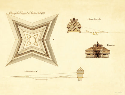 Historic War Map - Fort Pownal Penobscot - Whatman 1759 - 23 x 32.34 - Vintage Wall Art