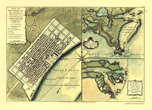 Historic War Map - New Orleans Louisiana - Jefferys 1720 - 23 x 30.26 - Vintage Wall Art