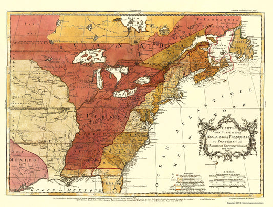 Historic Revolutionary War Map - French Possessions - Londres 1763 - 23 x 41.87 - Vintage Wall Art