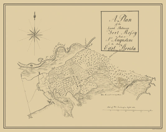 Historic War Map - Fort Mossy St Augustine Florida Plan - Roworth 1760 - 23 x 45 - Vintage Wall Art