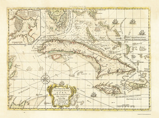 Historic Nautical Map - Cuba Currents Ships Courses - 1762 - 23 x 30.95 - Vintage Wall Art
