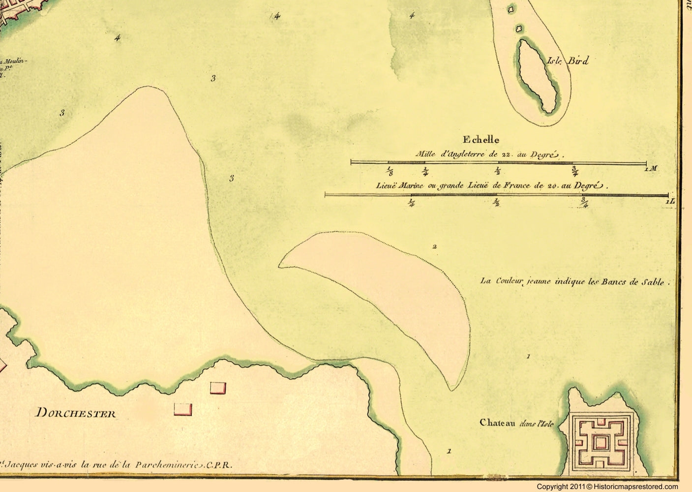 Historic Revolutionary War Map - Boston City Plan Port - Bellin 1735 - 23 x 24.38 - Vintage Wall Art