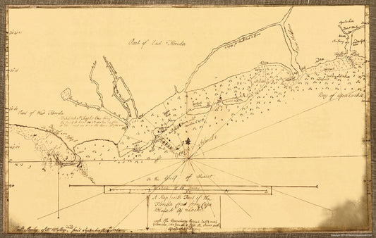 Historic Revolutionary War Map - Cape Blaise Apalachie Florida Coast - Slowley 1769 - 23 x 31 - Vintage Wall Art