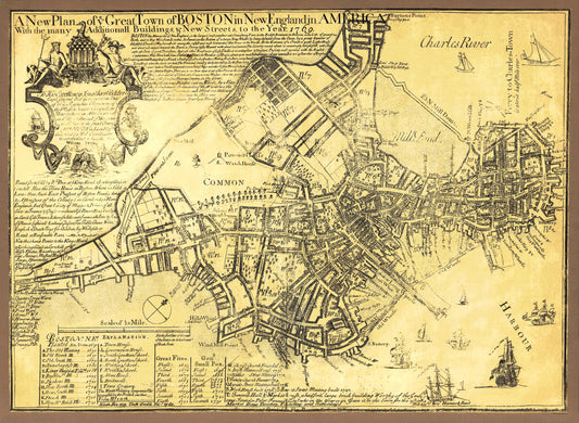 Historic Revolutionary War Map - Boston New England - Price 1769 - 23 x 32.38 - Vintage Wall Art