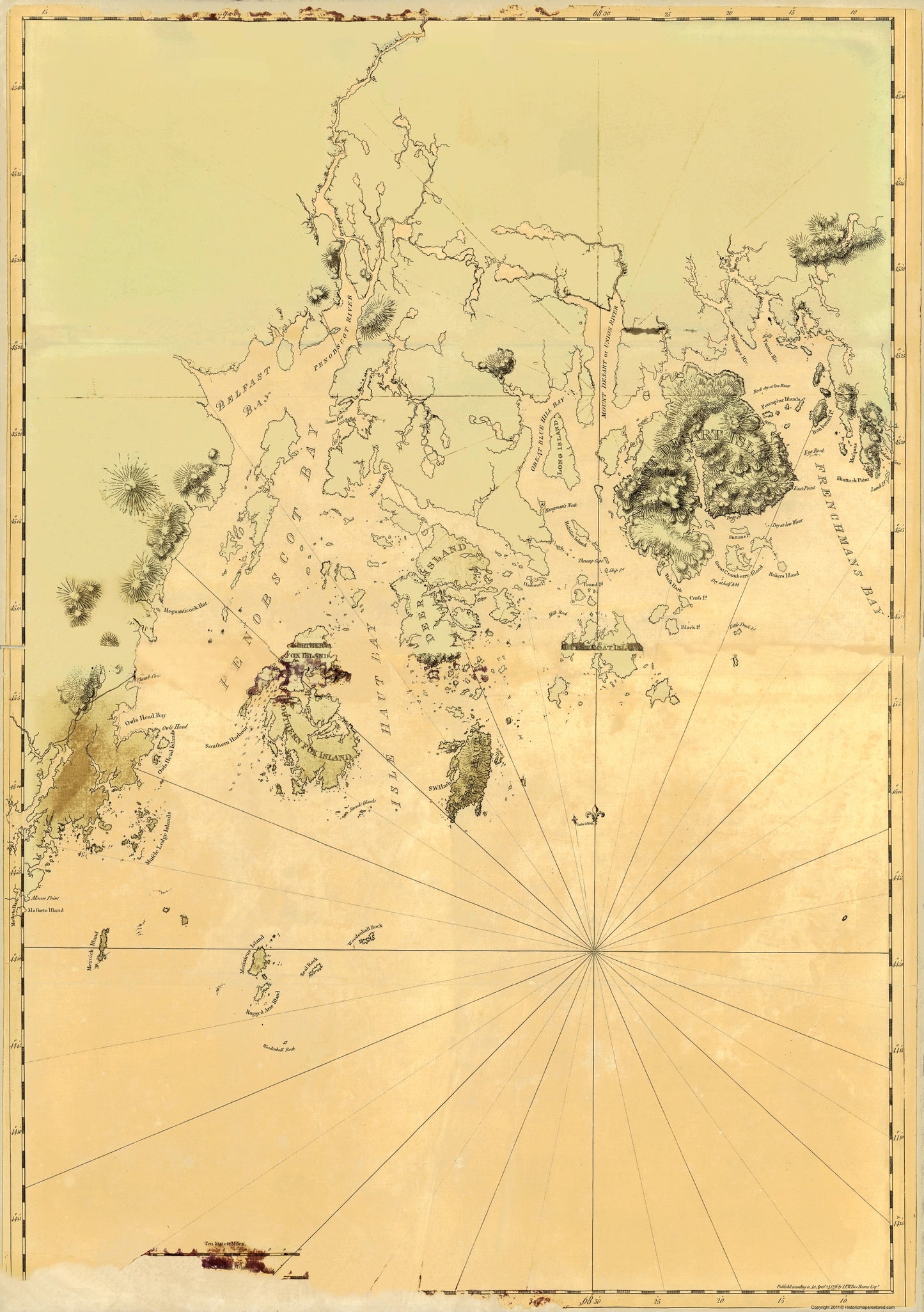 Historic Revolutionary War Map - Frenchmans Bay Mosquito Harbor Maine - Des Barres 1770 - 23 x 32.81 - Vintage Wall Art