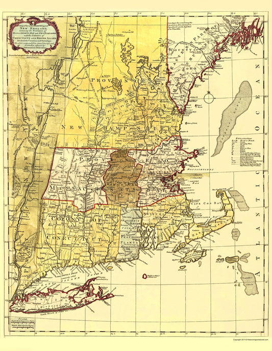 Historic Revolutionary War Map - New England Inhabited Part - Bowles 1771 - 23 x 29.67 - Vintage Wall Art