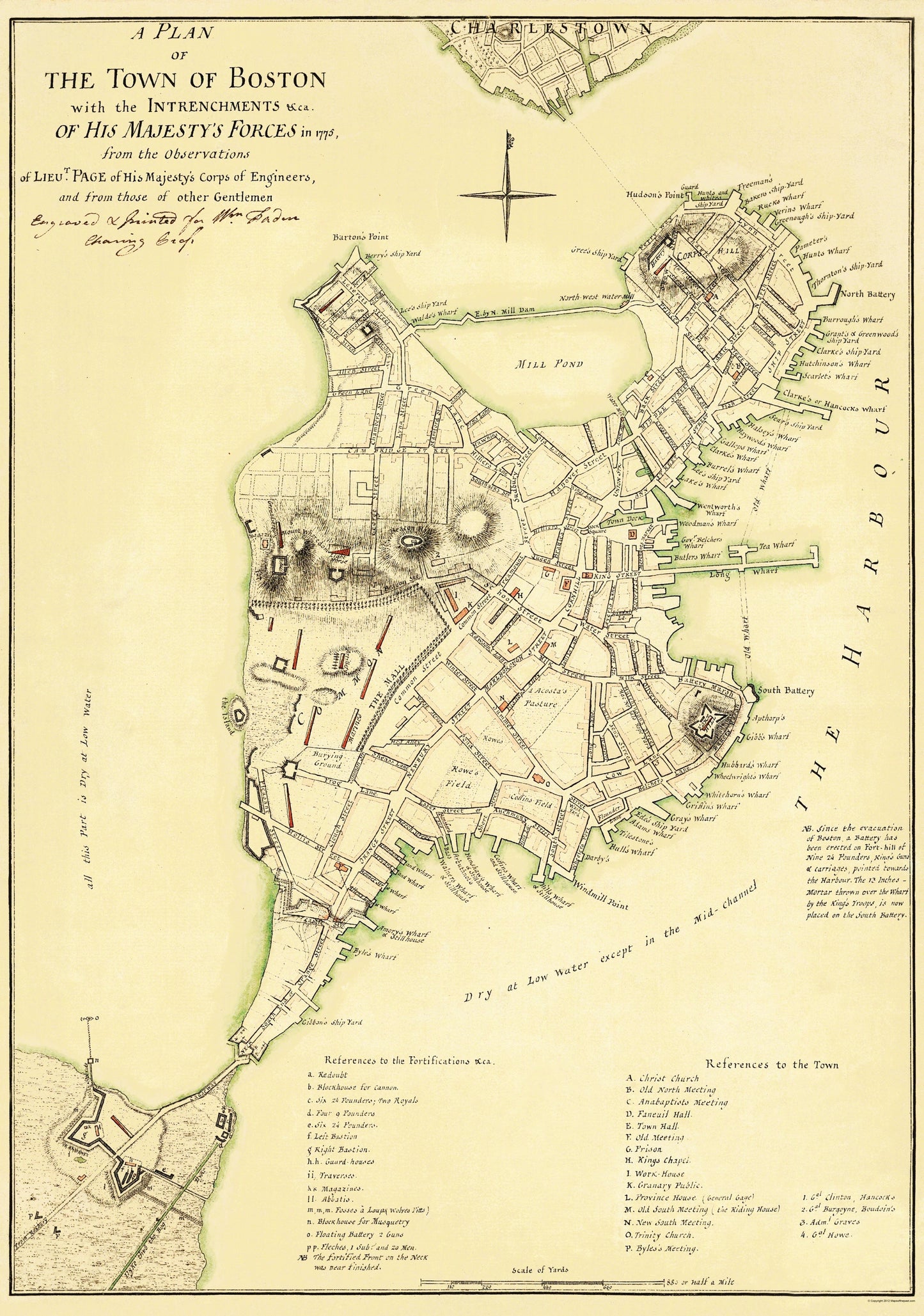 Historic Revolutionary War Map - Boston Entrenchments - Page 1775 - 23 x 32.74 - Vintage Wall Art