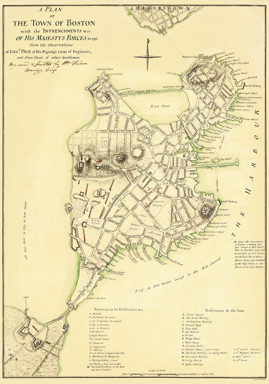 Historic Revolutionary War Map - Boston Entrenchments - Page 1775 - 23 x 32.74 - Vintage Wall Art