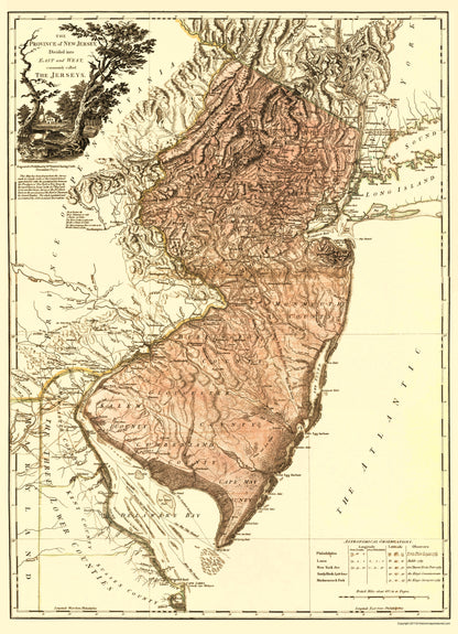 Historic Revolutionary War Map - New Jersey Divided East West - Faden 1777 - 23 x 25 - Vintage Wall Art