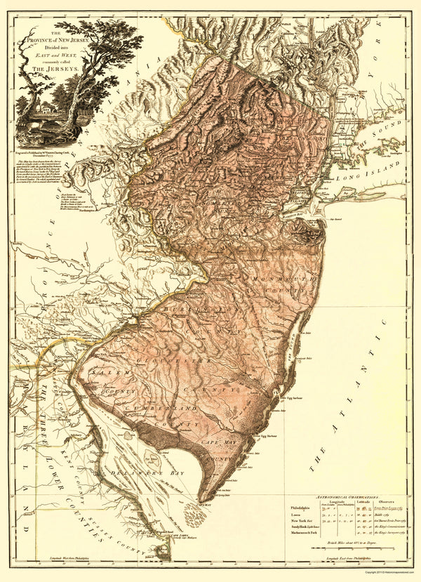 Revolutionary War Map - New Jersey Divided East West - Faden 1777 - Vi ...