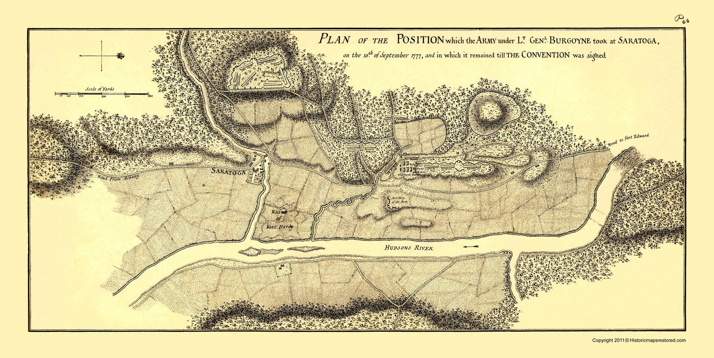 Historic Revolutionary War Map - Saratoga Burgoyne Position -  1777 - 23 x 31 - Vintage Wall Art