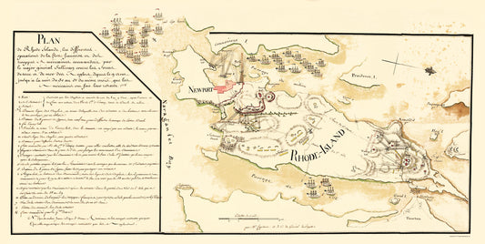 Historic Revolutionary War Map - Rhode Island - Lafayette 1778 - 23 x 45.77 - Vintage Wall Art