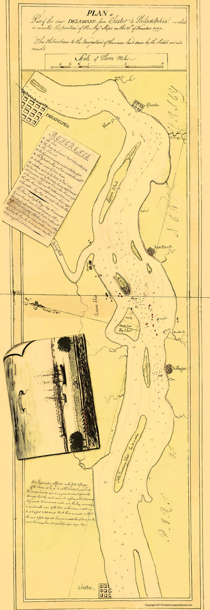 Historic Revolutionary War Map - Delaware River Majestys Ships Position Nov 15 1777 - Hunter 1778 - 23 x 66.55 - Vintage Wall Art