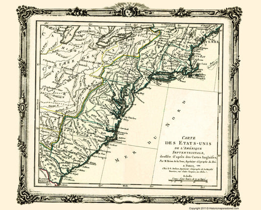 Historic Revolutionary War Map - United States North America - Brion de la Tour 1766 - 23 x 29.31 - Vintage Wall Art