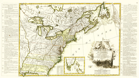 Historic Revolutionary War Map - United States - Lattre 1784 - 23 x 27.95 - Vintage Wall Art