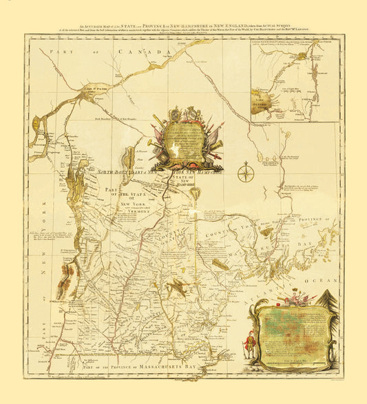 Historic Revolutionary War Map - New Hampshire New England - Blanchard 1783 - 23 x 26.34 - Vintage Wall Art