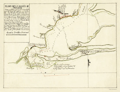 Historic Revolutionary War Map - Pensacola Bay Florida - Paredes 1780 - 23 x 36.30 - Vintage Wall Art