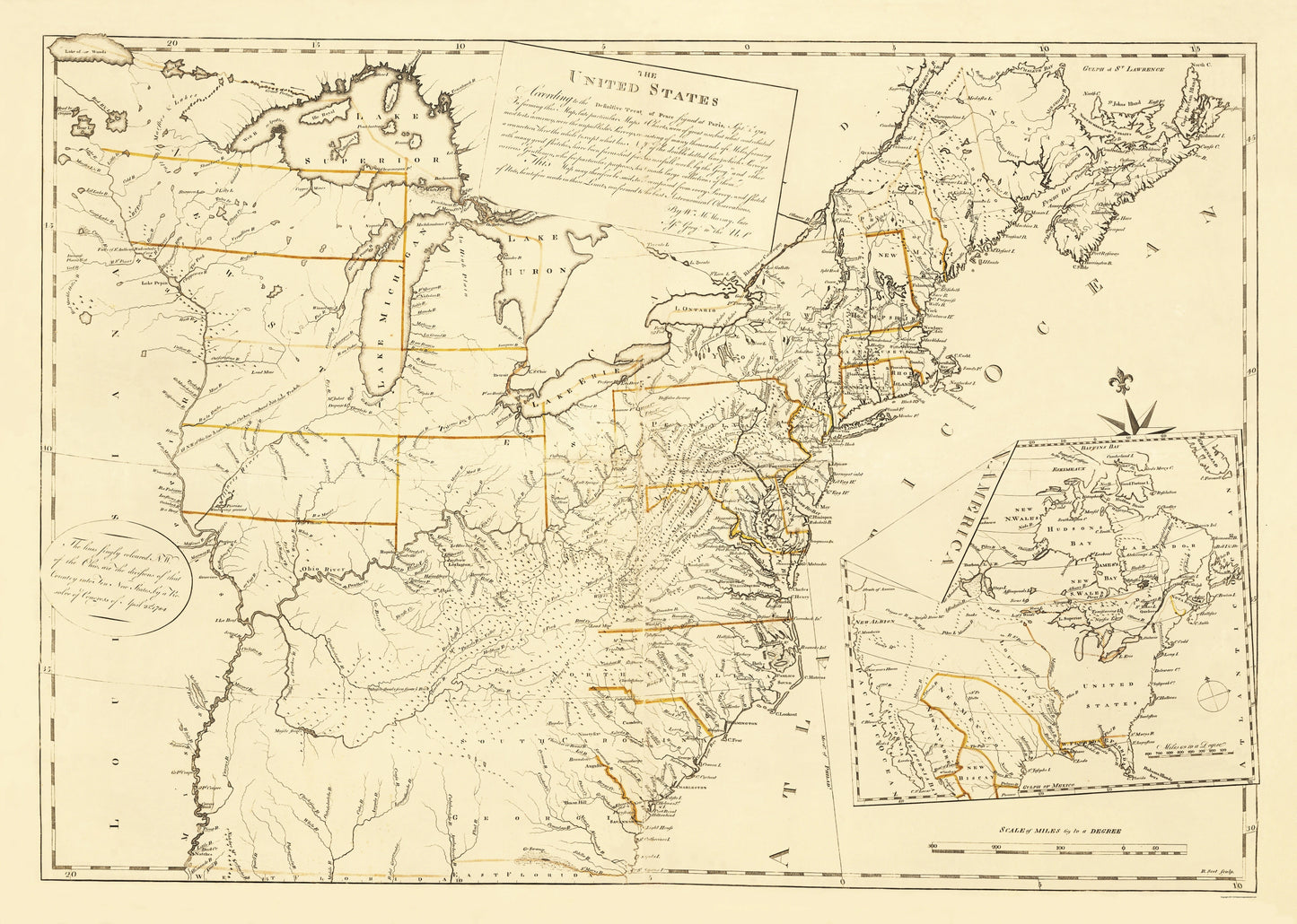 Historic Revolutionary War Map - United States Peace Treaty Sept 3rd 1783 - McMurray 1784 - 23 x 29 - Vintage Wall Art