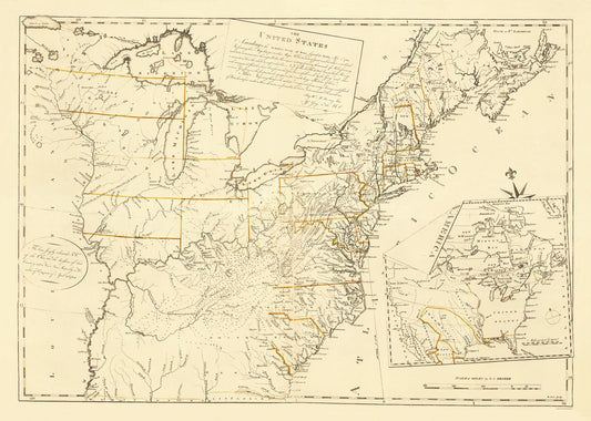 Historic Revolutionary War Map - United States Peace Treaty Sept 3rd 1783 - McMurray 1784 - 23 x 29 - Vintage Wall Art