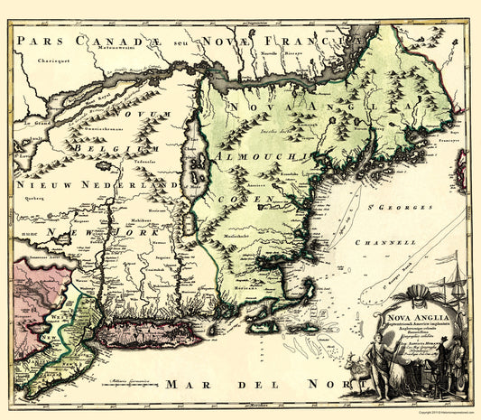 Historic Revolutionary War Map - New England North America - Homann 1780 - 23 x 32.26 - Vintage Wall Art