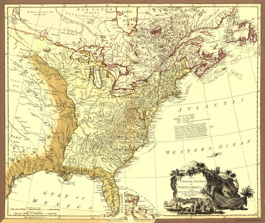Historic Revolutionary War Map - United States British Spanish Territories - Faden 1785 - 23 x 27 - Vintage Wall Art