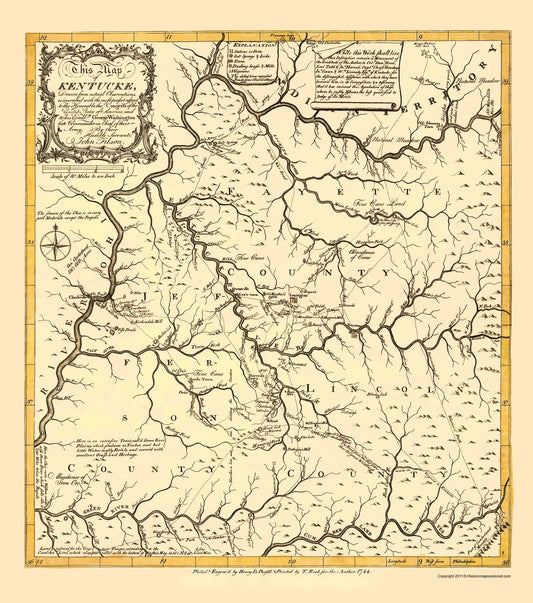 Historic Revolutionary War Map - Kentucky - Filson 1784 - 23 x 27.73 - Vintage Wall Art