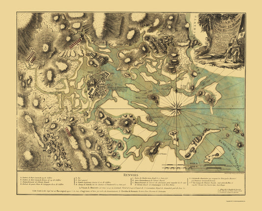 Historic Revolutionary War Map - Boston Harbor Massachusetts - Beaurain 1776 - 23 x 31.45 - Vintage Wall Art