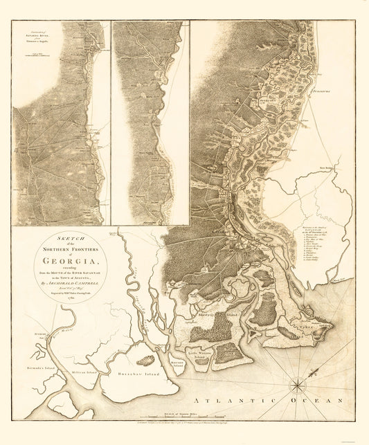 Historic Revolutionary War Map - Georgia Northern Frontiers - Campbell 1780 - 23 x 27.73 - Vintage Wall Art