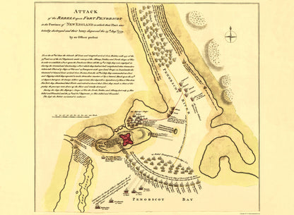 Historic Revolutionary War Map - Fort Penobscot New England Battle - Jefferys 1779 - 23 x 32.60 - Vintage Wall Art