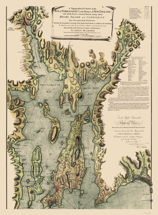 Historic Nautical Map - Narragansett Bay - Blaskowitz 1777 - 23 x 31.27 - Vintage Wall Art