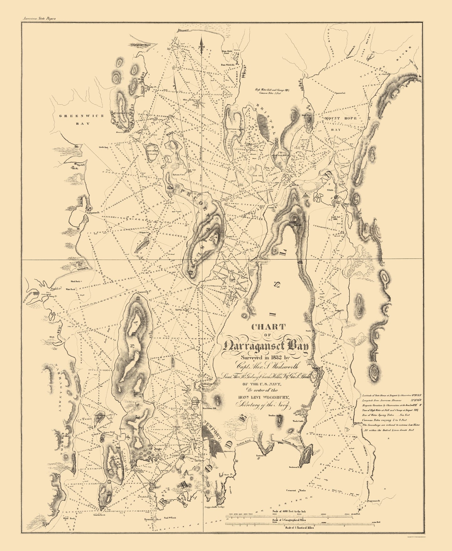 Historic Nautical Map - Narragansett Bay - US Navy 1832 - 23 x 27.99 - Vintage Wall Art