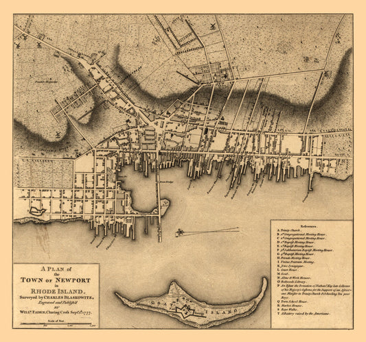 Historic City Map - Newport Rhode Island - Blaskowitz 1777 - 24.57 x 23 - Vintage Wall Art