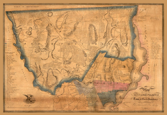 Historic City Map - North Providence Rhode Island - Cushing 1835 - 33.44 x 23 - Vintage Wall Art