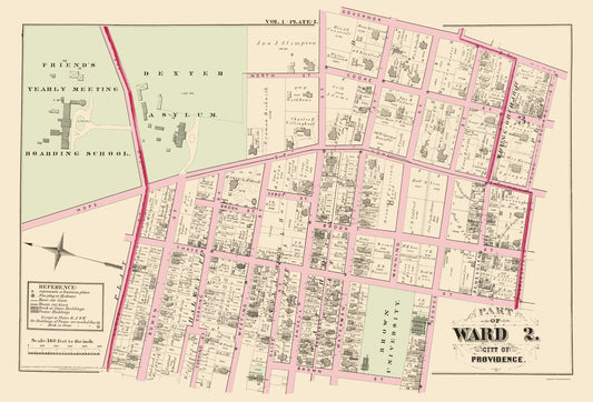 Historic City Map - Providence Ward 2 Rhode Island  - Hopkins 1875 - 23 x 33.87 - Vintage Wall Art