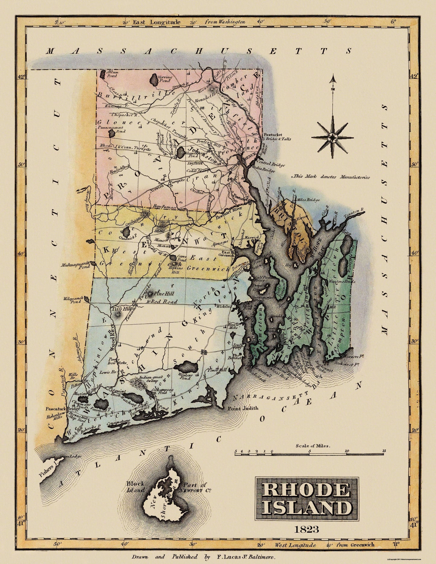 Historic State Map - Rhode Island - Lucas 1823 - 23 x 29.75 - Vintage Wall Art