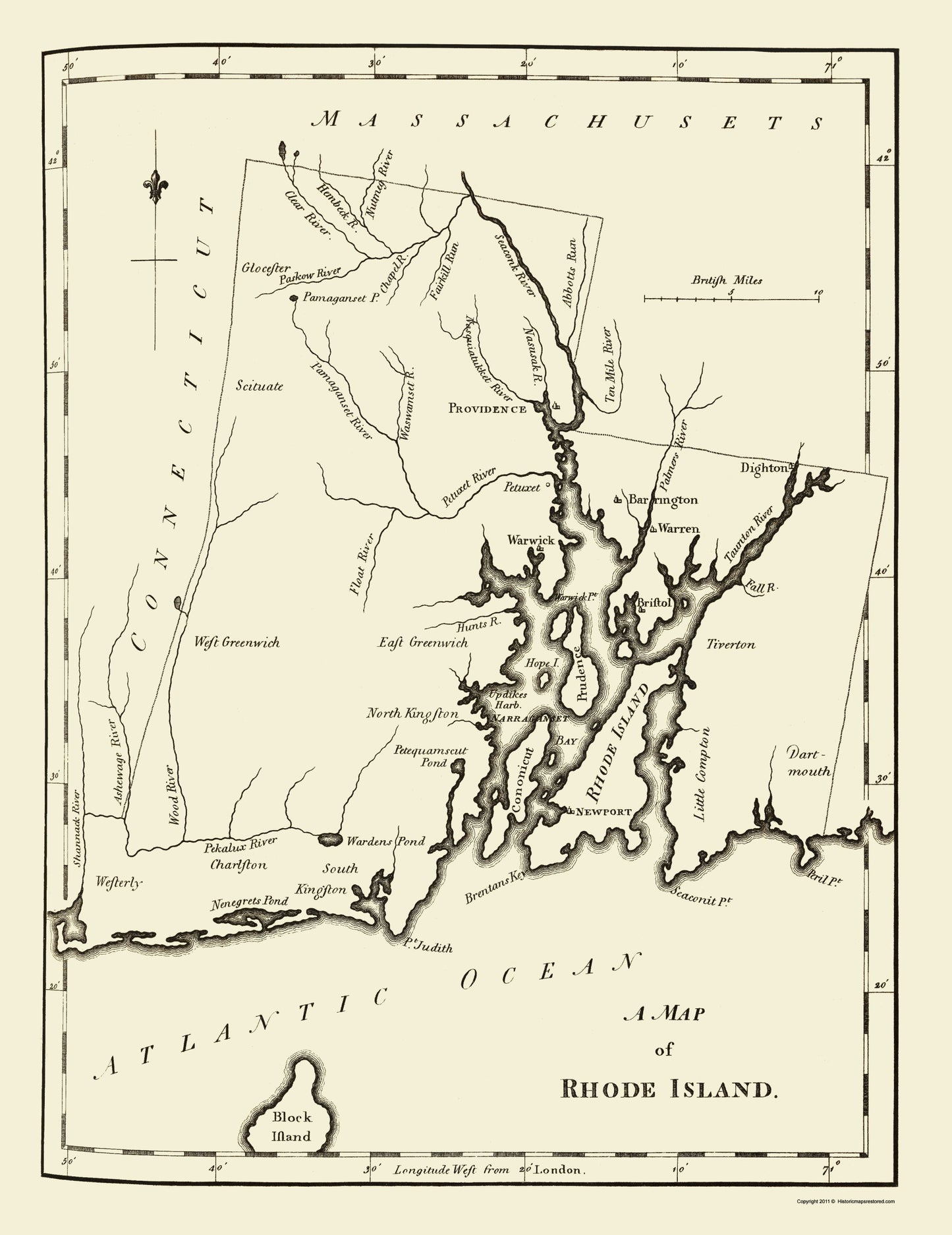 Historic State Map - Rhode Island - Stockdale 1794 - 23 x 29.81 - Vintage Wall Art