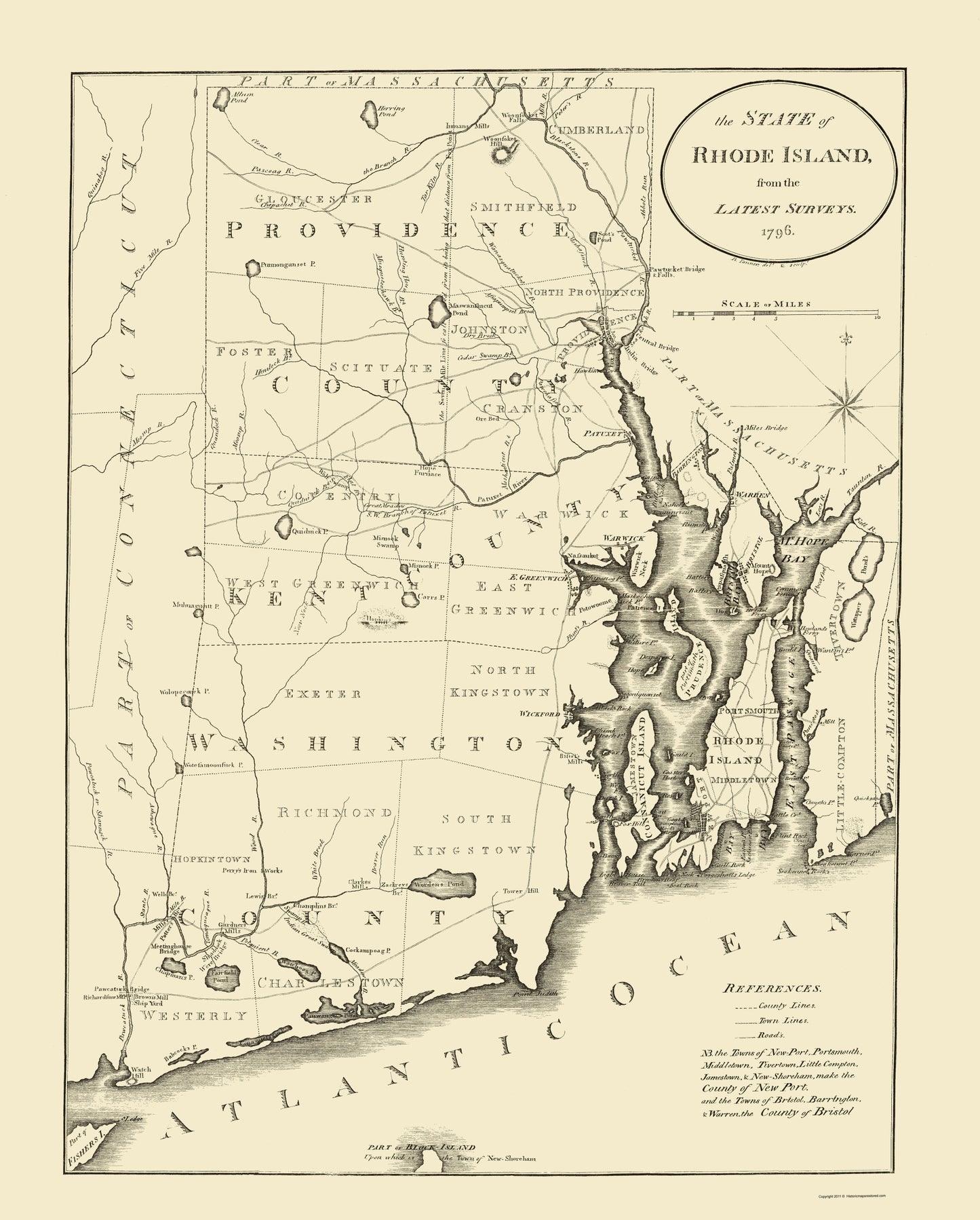 Historic State Map - Rhode Island - Reid 1796 - 23 x 28.61 - Vintage Wall Art