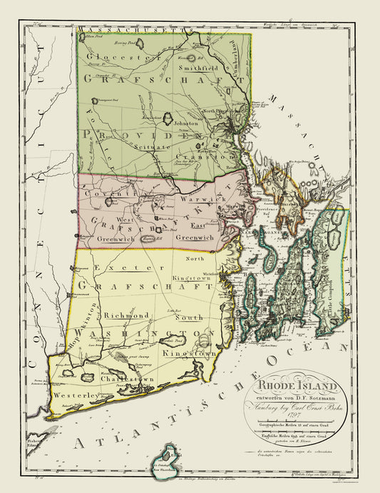 Historic State Map - Rhode Island - Bohn 1797 - 23 x 29.81 - Vintage Wall Art